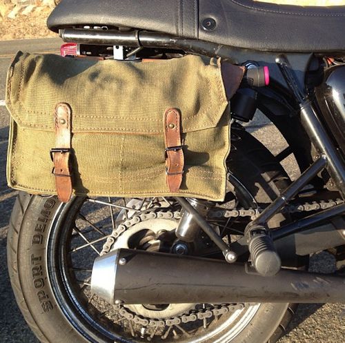 Vintage French Military Messenger Bags with Mounting Brackets and Hardware for the Triumph Bonneville, SE, T100, Thruxton and Scrambler