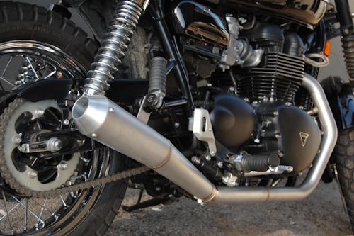 D&D Full Exhaust System in Faux Titanium Stainless Steel for the Triumph Bonneville, Scrambler and Thruxton