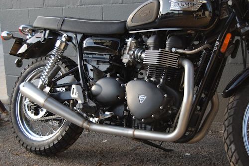 D&D Full Exhaust System in Faux Titanium Stainless Steel for the Triumph Bonneville, Scrambler and Thruxton