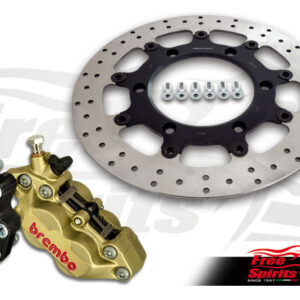 Free Spirits Brembo 4 Pot Caliper with Fully Floating Rotor for Air Cooled Triumph Bonneville, T100, Black and Scrambler