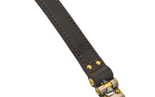 Motone The Beltane - Triumph Bobber and Speedmaster Battery Strap - Brown Leather & Brass