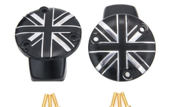 Motone TPS Carb/Throttle Body Cover - Pair - Union Jack - Black/Contrast/Polish Triumph T120, Thruxton R, Thruxton S, Bobber, Speedmaster