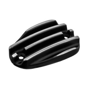 Motone Pressure Cast Brake Reservoir Cover - Black Finned/Ribbed Contrast Polish Triumph Bonneville, T100, T120, America, Speedmaster, Thruxton, Rocket III