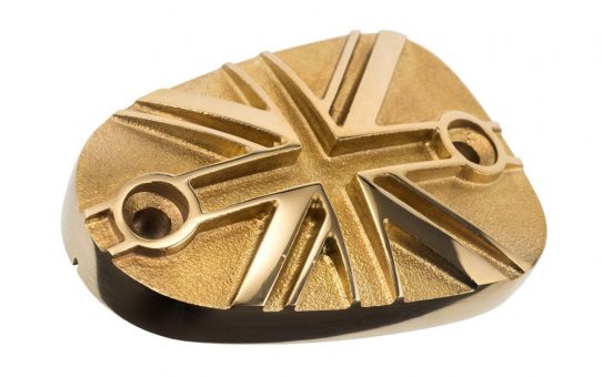 Motone Pressure Cast Brake Reservoir Cover - Union Jack BRASS Triumph Bonneville, T100, T120, America, Speedmaster, Thruxton, Rocket III