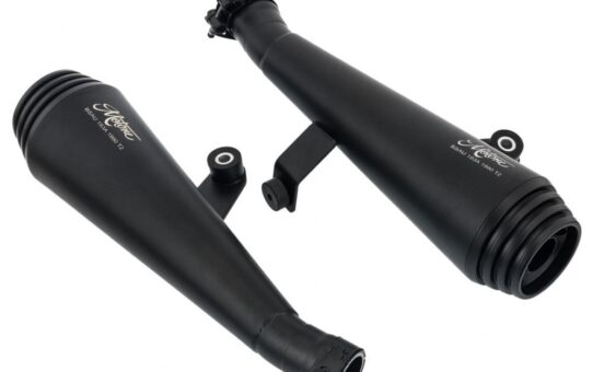 Motone Saturn V Black Exhaust System / Mufflers for the Triumph Bonneville T100 and T120