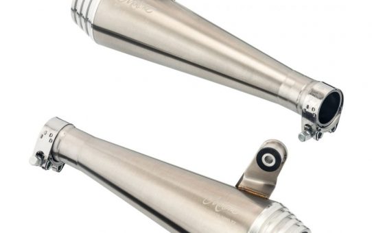 Motone Saturn V Brushed Exhaust System / Mufflers for the Triumph Speed Twin and Thruxton