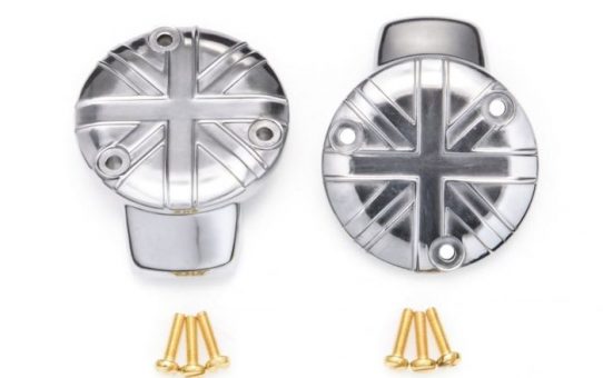 Motone TPS Carb/Throttle Body Cover - Pair - Union Jack - Polish Triumph T120, Thruxton R, Thruxton S, Bobber, Speedmaster